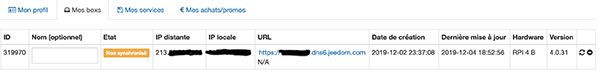 Configuration de DNS Jeedom Box