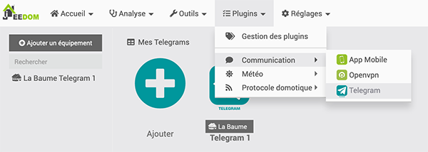 Jeedom Telegram Equipement